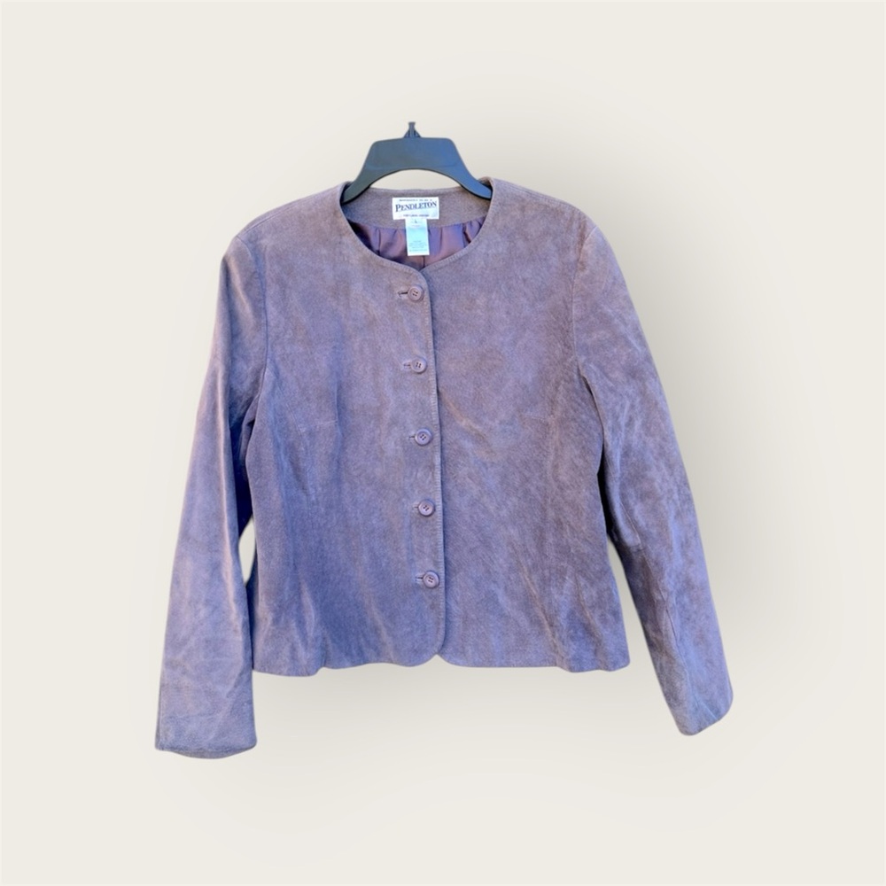 Pendleton Leather Short Jacket Purple Woman Large